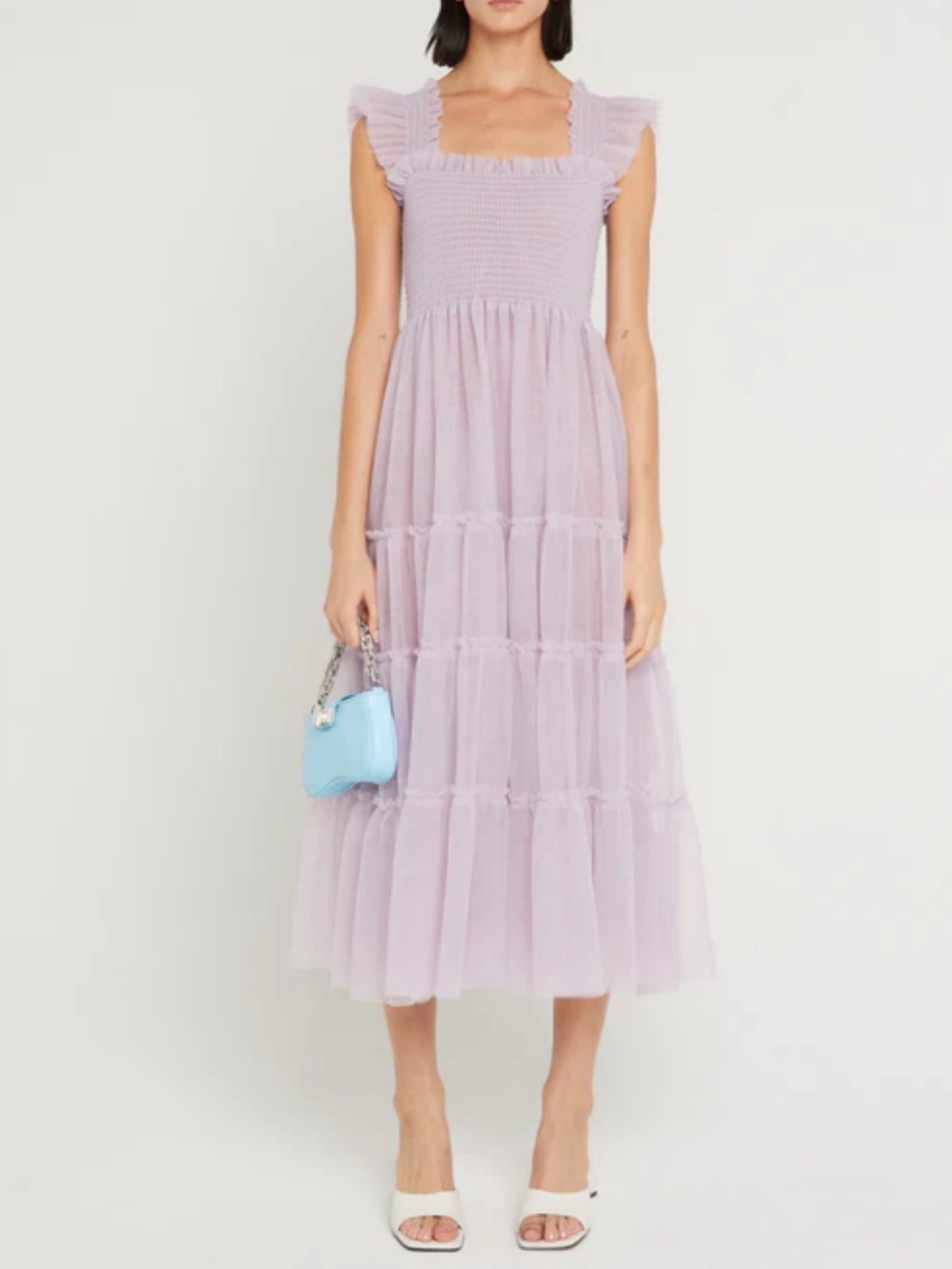 NWT JL LUXE Smocked 6-Layer Tiered Tulle Organza Nap Dress